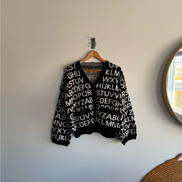 Fashion nova medium Trendy Black and White Lettered Cardigan - Picture 1 of 13